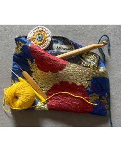 Labrocade Clutch - Gold and Bright Blue Floral 